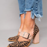 Selveta - Suede Sandals with Leopard Print and Stable Heel