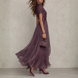 Vivienne | Lace Trim Chiffon Maxi Dress