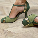 Taviana - Patchwork Pumps with T-Strap and Closed Toe
