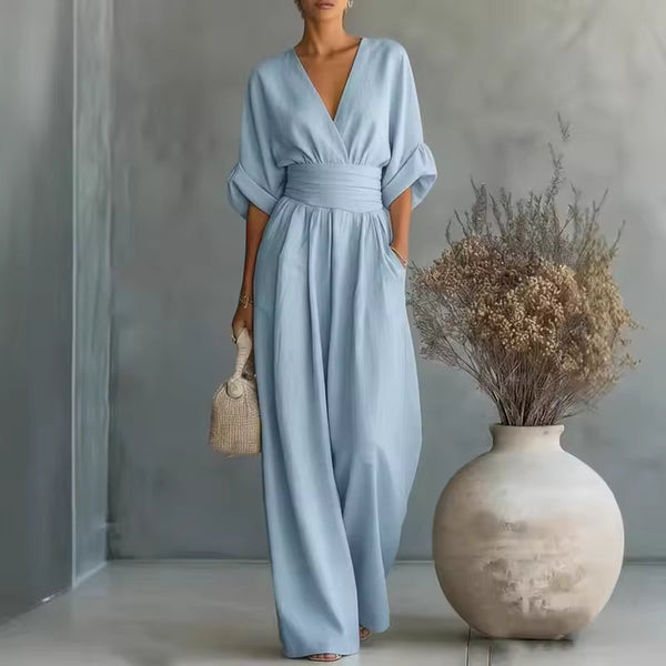 Georgina | Deep V-Neck Elegant Wide-Leg Jumpsuit